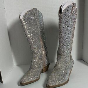 Betsey Johnson Glittering Silver Heeled Boots, worn once!